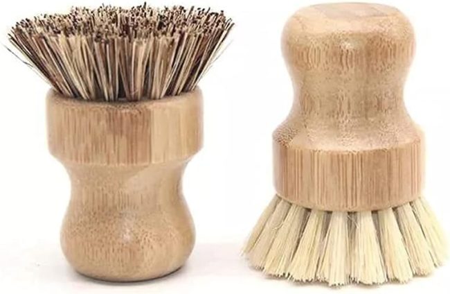 2 Pcs Palm Pot Brush,Bamboo Dish Brush Natural Scrub Brush Coconut Bristles Pot Brushes Dish Scrubber Cleaning Kit for Cleaning Pots,Pans,Kitchen Sink(Palm+Sisal)