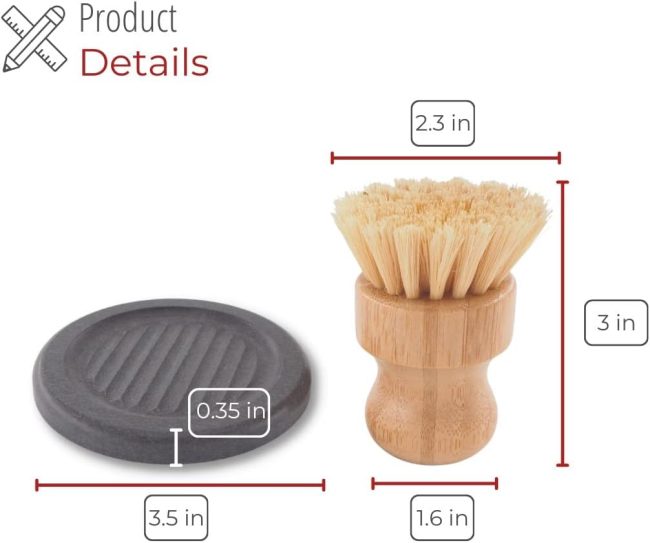 Palm Brush with Diatomaceous Dish - Superior Wooden Design and Strong Bristles with Eco-Friendly Dish - Cleans and Scrubs Dishes, Pots, Pans, Vegetables - Image 2