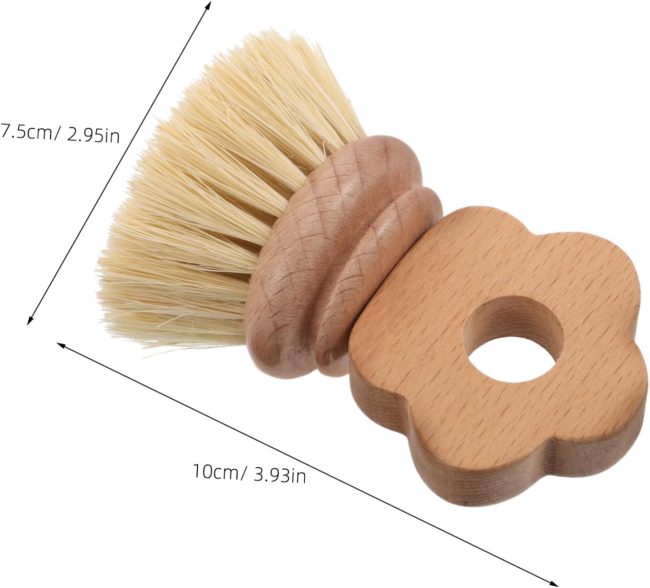 Wooden Pot and Cleaning Brush Mini Palm Scrub Brush with Natural Bristles for Efficient Kitchen Dishwashing and Grease Removal for Pots Pans and Sinks - Image 2