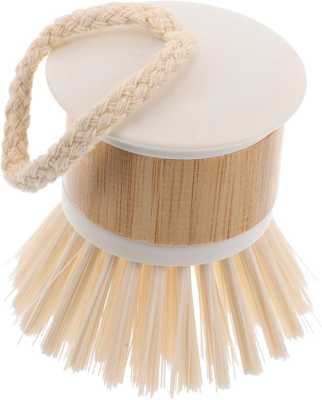 Dish Scrubber Brush with Rope for Easy Storage Pot and Pan Cleaning Tool Versatile Kitchen Scrubber for Dishes and Household Items Natural Palm Pot Brush