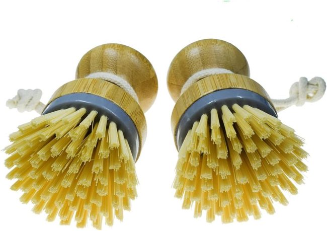 (Pack of 2) Kitchen Dish Scrub Brush for Dishes Pots Pans Kitchen Sink Cleaning Brushes, Bamboo Palm Brush - Image 2