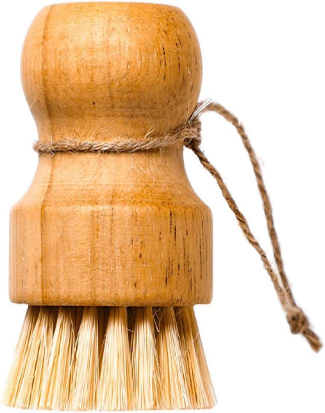 Solid Wood Dishwashing Brush Pot Natural Wood Home Kitchen Utensils Coconut Palm Cleaning Stain Remover Brush, Sisal Hair + Hemp Rope