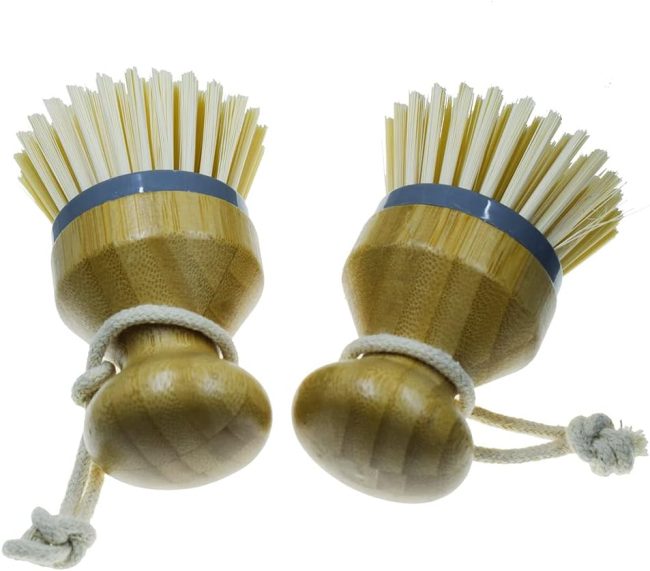 (Pack of 2) Kitchen Dish Scrub Brush for Dishes Pots Pans Kitchen Sink Cleaning Brushes, Bamboo Palm Brush