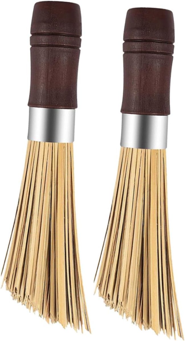 2pcs Pot Brush Ergonomic Handle Scrubber for Kitchen Cookware Cleaning for Wok Cast Pans More Natural Palm Brush for Effortless Dish Cleaning