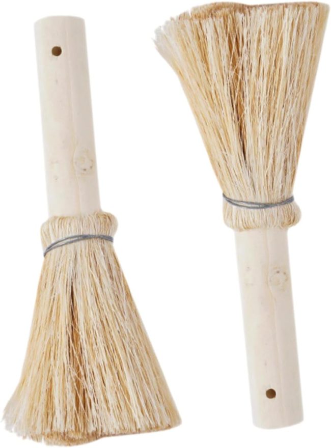 2-piece Dish Scrub Brush Set Natural Coconut Palm Pot Brush Extended Handle Gentle on Cookware Oil Resistant Bristles Ergonomic Wooden Handle Kitchen