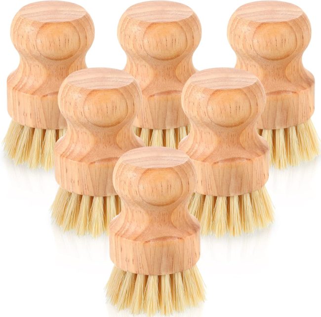 6 Packs Bamboo Dish Scrub Brushes Wooden Scrubbers Set Kitchen Dishwashing Scrubber with Natural Sisal Bristles for Iron Pot Pan Sink