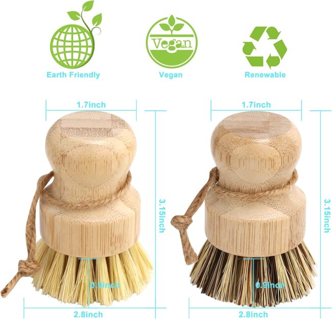 Bamboo Dish Brush Set, 4 Pcs Palm Wooden Dish Scrubber Brush, Dish Brushes, Durable Wood Dishes Scrub Brush, Natural Round Vegetable Cleaning Pots Pans Sink Washing Kitchen Brush by - Image 2