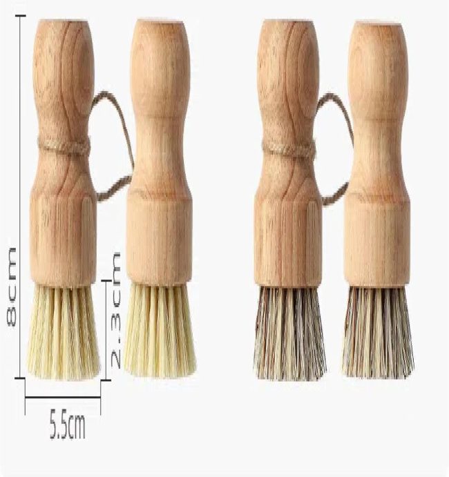 Solid Wood Dishwashing Brush Pot Natural Wood Home Kitchen Utensils Coconut Palm Cleaning Stain Remover Brush, Sisal Hair + Hemp Rope - Image 2