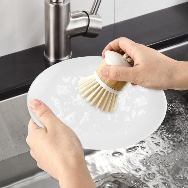 Bamboo Scrub Wooden Dish Brush - Bamboo Dish Brush,Bamboo Scrubber for Dishes, Palm Brush Dish Scrubber for Cleaning Dishes, Kitchen Utensils etc. - Image 2