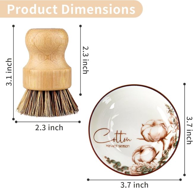 Bamboo Wok Brush - 2 Pcs Hard Palm Brush, Natural Dish Scrubber Brush, Kitchen Brush, Dish Scrub Brush, Bamboo Dish Brush for Cleaning Pans, Pots and Sink - Image 2