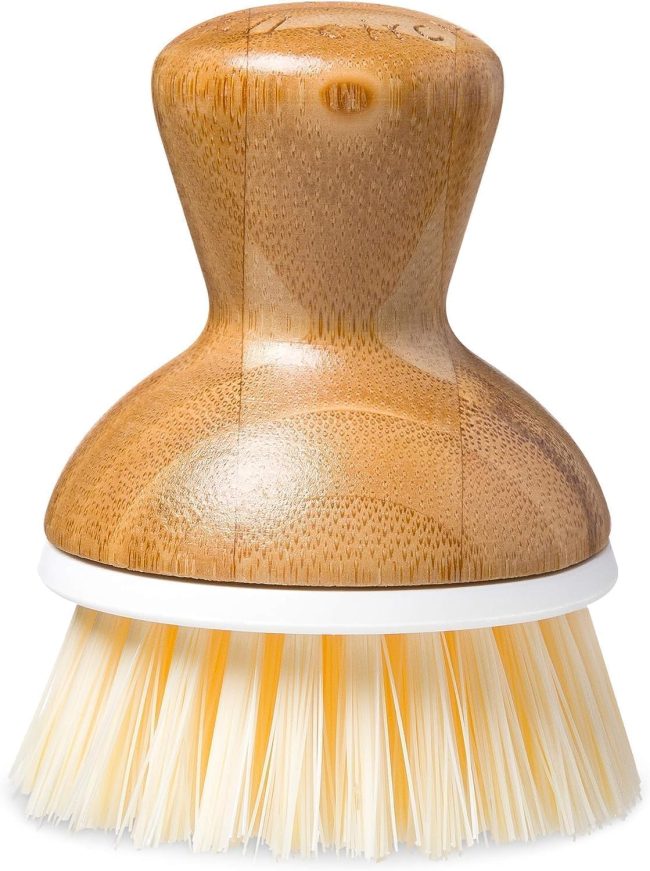 Bamboo Dish Brush – Ergonomic Palm Scrubber with Handle for Kitchen Cleaning, White, Pack of 1