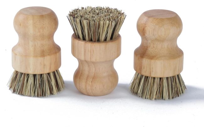 Dish Scrub Brush,Palm Pot Brush. Set of 3 Packs,Kitchen Mini Dish Brush,Palm Pot Brush,Bamboo with a Rubberwood Handle Cleaning Kit for Skillet,Washing Dishes,Vegetables,Pots, Pans.