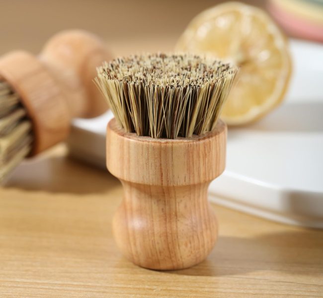 Dish Scrub Brush,Palm Pot Brush. Set of 3 Packs,Kitchen Mini Dish Brush,Palm Pot Brush,Bamboo with a Rubberwood Handle Cleaning Kit for Skillet,Washing Dishes,Vegetables,Pots, Pans. - Image 2