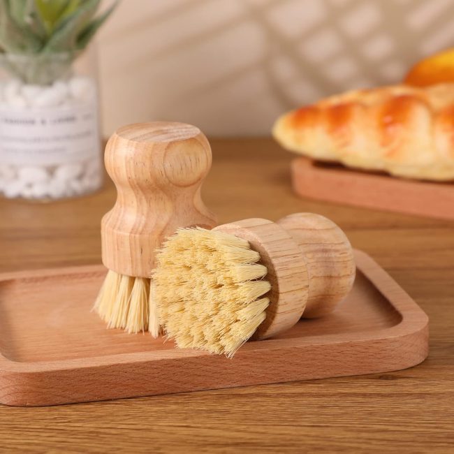 6 Packs Bamboo Dish Scrub Brushes Wooden Scrubbers Set Kitchen Dishwashing Scrubber with Natural Sisal Bristles for Iron Pot Pan Sink - Image 2