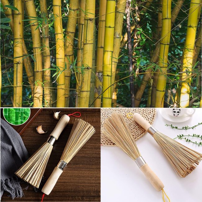 2Pack Traditional Natural Bamboo Wok Brushes, Kitchen Cleaning Brush, Bamboo Kitchen pan Brush, for Cleaning Dishes, Cast Iron Pots, Pans, Vegetables and Sink。 - Image 2