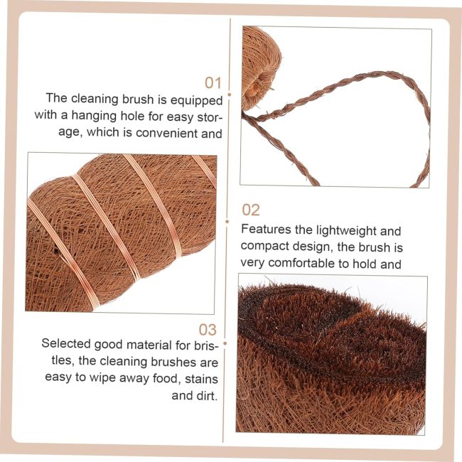 3pcs Kitchen Cleaning Brush Natural Palm Bristles for Pots Bowls and Dishes Tool for Home Cleaning and Maintenance - Image 2