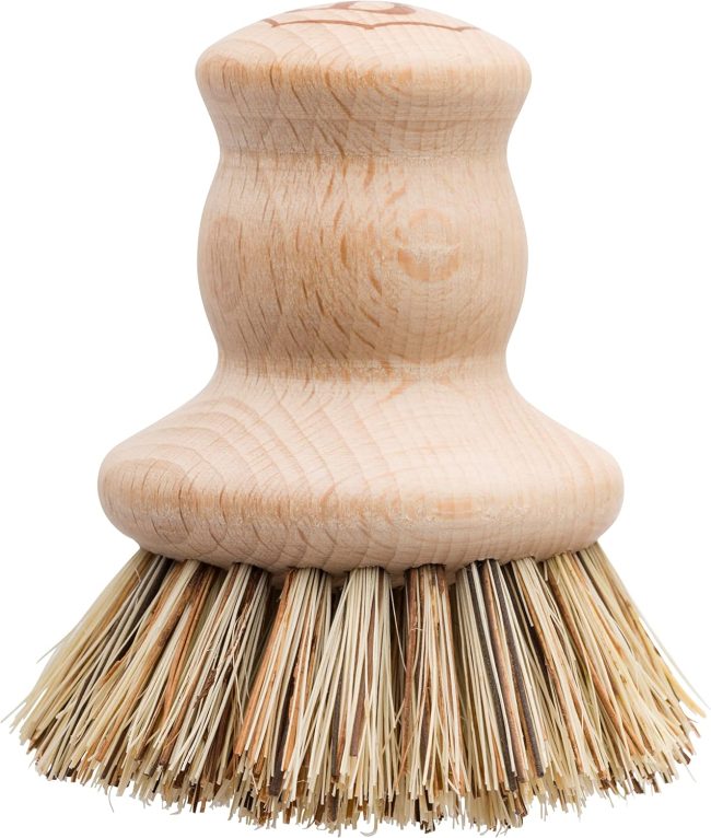 Pot Brush with  Fiber Bristles, 2-1/2-inch Diameter, Brown Beechwood Handle, Made in Germany