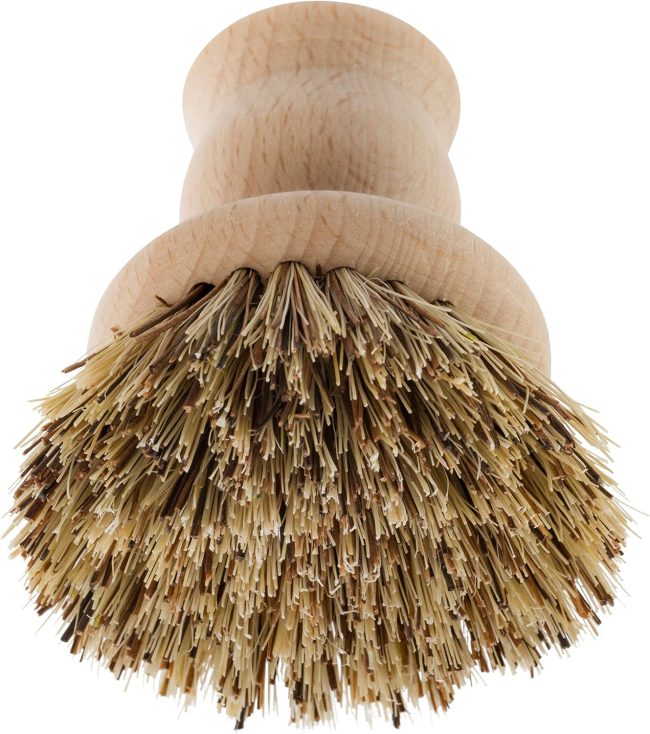 Pot Brush with  Fiber Bristles, 2-1/2-inch Diameter, Brown Beechwood Handle, Made in Germany - Image 2