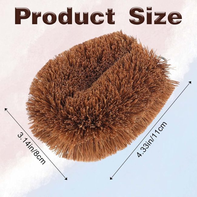 1 Pack Japanese Vegetable Brushes Natural Coconut Fiber Scrub Fruits Brushes Wooden Palm Dish Cleaner Brush with Hanging Loop for Potato Sink Kitchen Household Cast Iron Pan Pots - Image 2