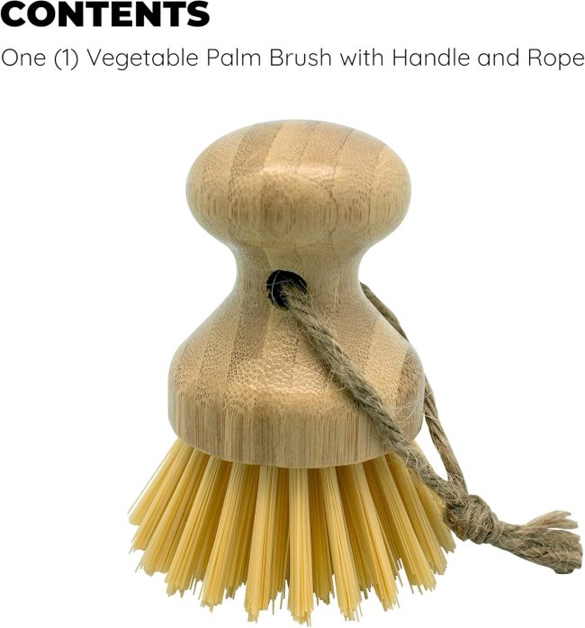 Bamboo Vegetable Palm Brush, Round Palm Scrubber for Pots, Pans: 1 Pack - Image 2